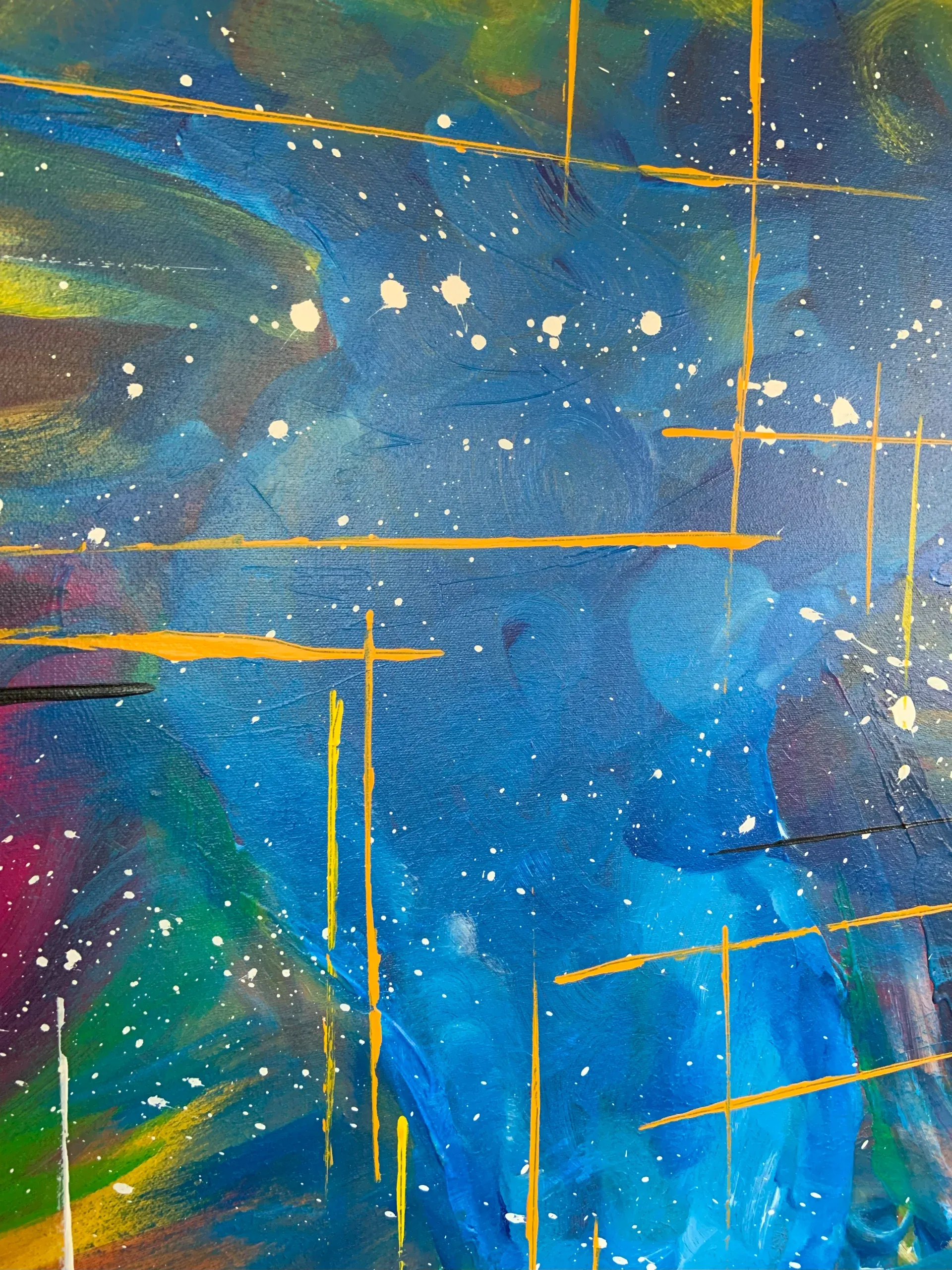 Skurril, Acryl auf Leinwand, 210 × 100 × 1.6 cm, Detailaufnahme